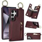 For Samsung Galaxy S24 Ultra 5G Litchi Texture Zipper Double Buckle Card Bag Phone Case(Maroon Red) - 1