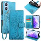 For Blackview A52 Tree & Deer Embossed Leather Phone Case(Blue) - 1