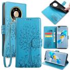 For Huawei Mate 40 Pro Tree & Deer Embossed Leather Phone Case(Blue) - 1