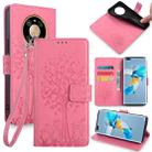 For Huawei Mate 40 Pro Tree & Deer Embossed Leather Phone Case(Pink) - 1