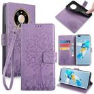 For Huawei Mate 40 Pro Tree & Deer Embossed Leather Phone Case(Purple) - 1
