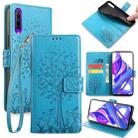 For Huawei Y9S Global Tree & Deer Embossed Leather Phone Case(Blue) - 1