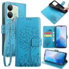 For Infinix Smart 7 HD Tree & Deer Embossed Leather Phone Case(Blue) - 1
