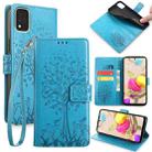 For LG K42 Tree & Deer Embossed Leather Phone Case(Blue) - 1