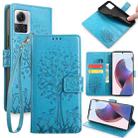 For Motorola Edge X30 Pro 5G Tree & Deer Embossed Leather Phone Case(Blue) - 1