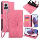 For Motorola Edge X30 Pro 5G Tree & Deer Embossed Leather Phone Case(Pink) - 1