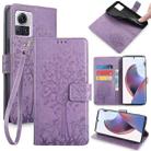 For Motorola Edge X30 Pro 5G Tree & Deer Embossed Leather Phone Case(Purple) - 1