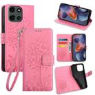 For Motorola Moto G 5G 2025 Tree & Deer Embossed Leather Phone Case(Pink) - 1