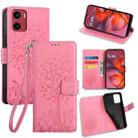 For Motorola Moto G05 Tree & Deer Embossed Leather Phone Case(Pink) - 1