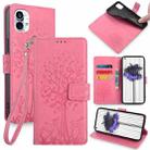 For Nothing Phone 1 Tree & Deer Embossed Leather Phone Case(Pink) - 1