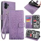 For Nothing Phone 2 Tree & Deer Embossed Leather Phone Case(Purple) - 1