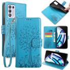 For OPPO K9S Tree & Deer Embossed Leather Phone Case(Blue) - 1