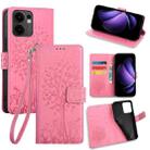 For OPPO Reno13 F 5G / 4G Tree & Deer Embossed Leather Phone Case(Pink) - 1