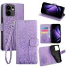 For OPPO Reno13 F 5G / 4G Tree & Deer Embossed Leather Phone Case(Purple) - 1