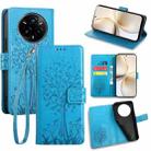 For Realme 14 Pro+ 5G Tree & Deer Embossed Leather Phone Case(Blue) - 1