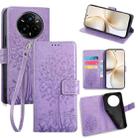 For Realme 14 Pro+ 5G Tree & Deer Embossed Leather Phone Case(Purple) - 1