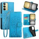 For Realme C75 4G / 14x 5G Global Tree & Deer Embossed Leather Phone Case(Blue) - 1