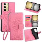 For Realme C75 4G / 14x 5G Global Tree & Deer Embossed Leather Phone Case(Pink) - 1