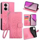 For Realme P3 Pro 5G Global Tree & Deer Embossed Leather Phone Case(Pink) - 1