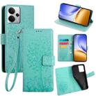 For Realme 14 5G Global Tree & Deer Embossed Leather Phone Case(Green) - 1