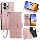 For Realme 14 5G Global Tree & Deer Embossed Leather Phone Case(Rose Gold) - 1