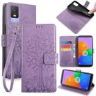 For TCL 403 Tree & Deer Embossed Leather Phone Case(Purple) - 1