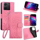 For TCL 503 4G Tree & Deer Embossed Leather Phone Case(Pink) - 1