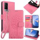 For vivo X60 Tree & Deer Embossed Leather Phone Case(Pink) - 1