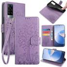 For vivo X60 Tree & Deer Embossed Leather Phone Case(Purple) - 1