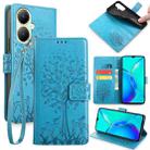 For vivo Y35M+ 5G / Y35+ 5G Tree & Deer Embossed Leather Phone Case(Blue) - 1