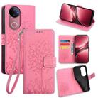 For vivo V50 5G Tree & Deer Embossed Leather Phone Case(Pink) - 1