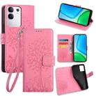 For vivo Y29 4G Global Tree & Deer Embossed Leather Phone Case(Pink) - 1