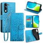 For vivo Y29s 5G / Y04 4G Tree & Deer Embossed Leather Phone Case(Blue) - 1