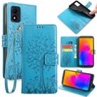 For Alcatel 1B 2022 Tree & Deer Embossed Leather Phone Case(Blue) - 1