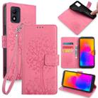 For Alcatel 1B 2022 Tree & Deer Embossed Leather Phone Case(Pink) - 1