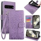 For Google Pixel 7 Pro Tree & Deer Embossed Leather Phone Case(Purple) - 1