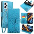 For Xiaomi  Redmi Note 11T Pro 5G Tree & Deer Embossed Leather Phone Case(Blue) - 1