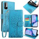 For Xiaomi  Redmi Note 10 Japan Tree & Deer Embossed Leather Phone Case(Blue) - 1