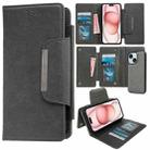 For iPhone 15 Multifunctional Seven Cards Wallet Leather Phone Case(Grey) - 1