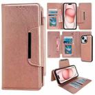 For iPhone 15 Multifunctional Seven Cards Wallet Leather Phone Case(Rose Gold) - 1