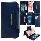 For iPhone 15 Multifunctional 7-Card Wallet Leather Phone Case(Royal Blue) - 1