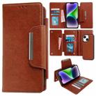 For iPhone 14 Plus Multifunctional 7-Card Wallet Leather Phone Case(Brown) - 1