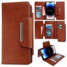 For iPhone 14 Pro Multifunctional Seven Cards Wallet Leather Phone Case(Brown) - 1