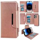 For iPhone 14 Pro Max Multifunctional 7-Card Wallet Leather Phone Case(Rose Gold) - 1