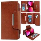 For iPhone 13 Multifunctional Seven Cards Wallet Leather Phone Case(Brown) - 1