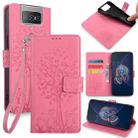 For Asus Zenfone 8 Flip Tree & Deer Embossed Leather Phone Case(Pink) - 1