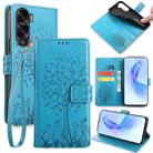 For Honor X50i 5G Tree & Deer Embossed Leather Phone Case(Blue) - 1