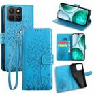 For Honor X8c 4G Tree & Deer Embossed Leather Phone Case(Blue) - 1