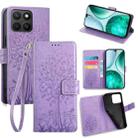 For Honor X8c 4G Tree & Deer Embossed Leather Phone Case(Purple) - 1