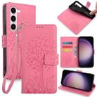 For Samsung Galaxy S23 5G Tree & Deer Embossed Leather Phone Case(Pink) - 1